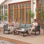 Outsunny 5 Piece Aluminium Garden Corner Sofa Set – 6 Seater Patio Furniture with Cushions & Glass Table - Image 2