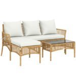 Outsunny Rattan Corner Sofa Set – 3 Piece Garden Lounge Set with Chaise, Table & Cushions - Image 10