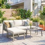 Outsunny 3 Piece Garden Dining Set – 3 Seater Sofa, Footstool & Coffee Table with Cushions - Image 2