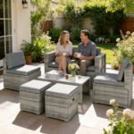 Outsunny Rattan Garden Furniture Set – 6 Piece Nesting Patio Set with Loveseat, Chairs, Table & Footstools, Dark Grey - Image 2