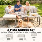 Outsunny 3 Piece Garden Dining Set – 3 Seater Sofa, Footstool & Coffee Table with Cushions - Image 4