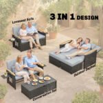 Outsunny Double Rattan Garden Daybed – Adjustable Chaise Lounger with Storage Ottoman - Image 13