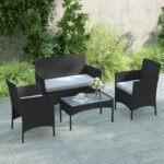 Outsunny 4 Seater Rattan Garden Furniture Set – Loveseat, 2 Armchairs, Glass Coffee Table, Cushions, - Image 26