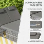 Outsunny 2 Seater Rattan Day Bed – Outdoor Garden Lounger with Fire Retardant Cushions & Grey Finish - Image 6