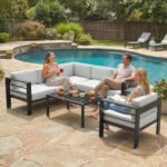 Outsunny 5 Piece Aluminium Garden Corner Sofa Set – 6 Seater Patio Furniture with Cushions & Glass Table - Image 27
