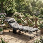 Outsunny Folding Sun Lounger with Canopy – Reclining Sunbed with Cushion, Side Pocket & Carry Handle - Image 29