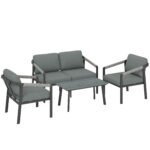 Outsunny Aluminium Garden Furniture Set – 4 Seater Patio Set with Loveseat, Armchairs & Slatted Table