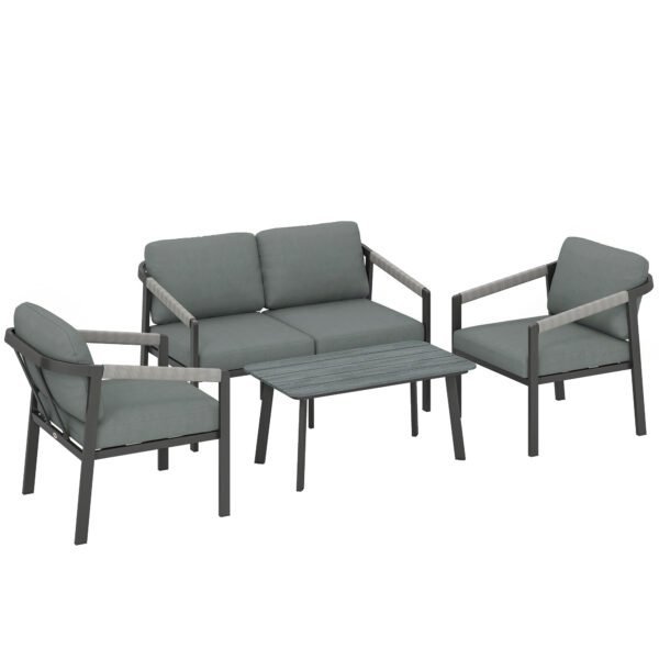 Outsunny Aluminium Garden Furniture Set – 4 Seater Patio Set with Loveseat, Armchairs & Slatted Table