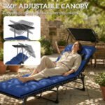 Outsunny Folding Sun Lounger with Canopy – Reclining Sunbed with Cushion, Side Pocket & Carry Handle - Image 4