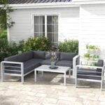 Outsunny 5 Piece Aluminium Garden Corner Sofa Set – 6 Seater Patio Furniture with Cushions & Glass Table - Image 11
