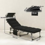 Outsunny Folding Sun Lounger with Canopy – Reclining Sunbed with Cushion, Side Pocket & Carry Handle - Image 39