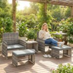 Outsunny 6-Piece Rattan Garden Furniture Set – Space-Saving Patio Chairs & Tables - Image 11