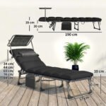 Outsunny Folding Sun Lounger with Canopy – Reclining Sunbed with Cushion, Side Pocket & Carry Handle - Image 48