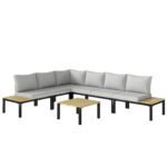 Outsunny 6 Piece Rattan Garden Corner Sofa Set – Loveseat, Sofa with Side Table & Coffee Table