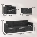 Outsunny 5 Seater Rattan Garden Furniture Set – Wide Armrests, Cushions & Pillows, Dark Grey - Image 3