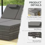 Outsunny 2 Seater Rattan Day Bed – Outdoor Garden Lounger with Fire Retardant Cushions & Grey Finish - Image 8