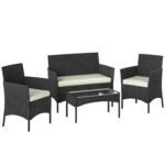 Outsunny 4 Seater Rattan Garden Furniture Set – Loveseat, 2 Armchairs, Glass Coffee Table, Cushions, - Image 10