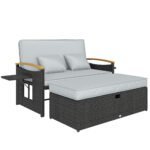 Outsunny Double Rattan Garden Daybed – Adjustable Chaise Lounger with Storage Ottoman - Image 10