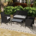 Outsunny 4 Seater Rattan Garden Furniture Set – Loveseat, 2 Armchairs, Glass Coffee Table, Cushions, - Image 27