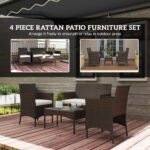 Outsunny 4 Seater Rattan Garden Furniture Set – Loveseat, 2 Armchairs, Glass Coffee Table, Cushions, - Image 4