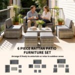 Outsunny Rattan Garden Furniture Set – 6 Piece Nesting Patio Set with Loveseat, Chairs, Table & Footstools, Dark Grey - Image 4