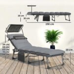 Outsunny Folding Sun Lounger with Canopy – Reclining Sunbed with Cushion, Side Pocket & Carry Handle - Image 12