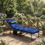 Outsunny Folding Sun Lounger with Canopy – Reclining Sunbed with Cushion, Side Pocket & Carry Handle - Image 2