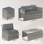 Outsunny Rattan Garden Furniture Set – 6 Piece Nesting Patio Set with Loveseat, Chairs, Table & Footstools, Dark Grey - Image 3