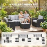 Outsunny 5 Seater Rattan Garden Furniture Set – Wide Armrests, Cushions & Pillows, Dark Grey - Image 4