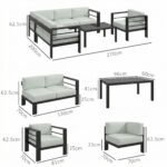 Outsunny 5 Piece Aluminium Garden Corner Sofa Set – 6 Seater Patio Furniture with Cushions & Glass Table - Image 21