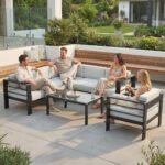 Outsunny 5 Piece Aluminium Garden Corner Sofa Set – 6 Seater Patio Furniture with Cushions & Glass Table - Image 20