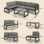 Outsunny 5 Piece Aluminium Garden Corner Sofa Set – 6 Seater Patio Furniture with Cushions & Glass Table - Image 3