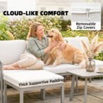 Outsunny 3 Piece Garden Dining Set – 3 Seater Sofa, Footstool & Coffee Table with Cushions - Image 5