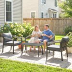 Outsunny Aluminium Garden Furniture Set – 4 Seater Patio Set with Loveseat, Armchairs & Slatted Table - Image 9