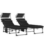 Outsunny Folding Sun Lounger with Canopy – Reclining Sunbed with Cushion, Side Pocket & Carry Handle - Image 46