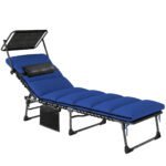 Outsunny Folding Sun Lounger with Canopy – Reclining Sunbed with Cushion, Side Pocket & Carry Handle
