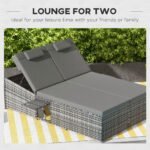 Outsunny 2 Seater Rattan Day Bed – Outdoor Garden Lounger with Fire Retardant Cushions & Grey Finish - Image 7