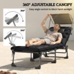 Outsunny Folding Sun Lounger with Canopy – Reclining Sunbed with Cushion, Side Pocket & Carry Handle - Image 49