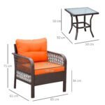 Outsunny 3 Piece Rattan Bistro Set with Glass Top Coffee Table & Cushioned Chairs – Garden Patio Furniture - Image 12