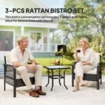 Outsunny 3 Piece Rattan Bistro Set with Glass Top Coffee Table & Cushioned Chairs – Garden Patio Furniture - Image 31