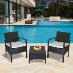 Outsunny 3 Piece Rattan Bistro Set with Glass Top Coffee Table & Cushioned Chairs – Garden Patio Furniture - Image 11