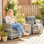 Outsunny 3 Piece Rattan Bistro Set with 2-Tier Glass Top Table & Cushioned Chairs – Garden Patio Furniture - Image 17