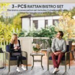 Outsunny 3 Piece Rattan Bistro Set with Glass Top Coffee Table & Cushioned Chairs – Garden Patio Furniture - Image 22