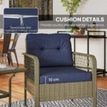 Outsunny 3 Piece Rattan Bistro Set with Glass Top Coffee Table & Cushioned Chairs – Garden Patio Furniture - Image 24