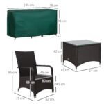 Outsunny 3 Piece Rattan Bistro Set – Garden Furniture Set with Glass Top Table, Cushioned Chairs & Cover - Image 3