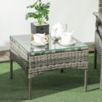 Outsunny 3 Piece Rattan Bistro Set with Glass Top Coffee Table & Cushioned Chairs – Garden Patio Furniture - Image 8