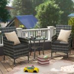 Outsunny 3 Piece Rattan Bistro Set with 2-Tier Coffee Table & Cushioned Chairs – Garden Patio Furniture - Image 11