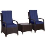 Outsunny 3 Piece Rattan Bistro Set – Garden Furniture Set with Glass Top Table, Cushioned Chairs & Cover - Image 19
