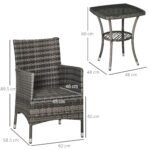 Outsunny 3 Piece Rattan Bistro Set with 2-Tier Coffee Table & Cushioned Chairs – Garden Patio Furniture - Image 12