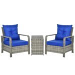 Outsunny 3 Piece Rattan Bistro Set with Storage Coffee Table & Cushioned Chairs – Garden Patio Furniture